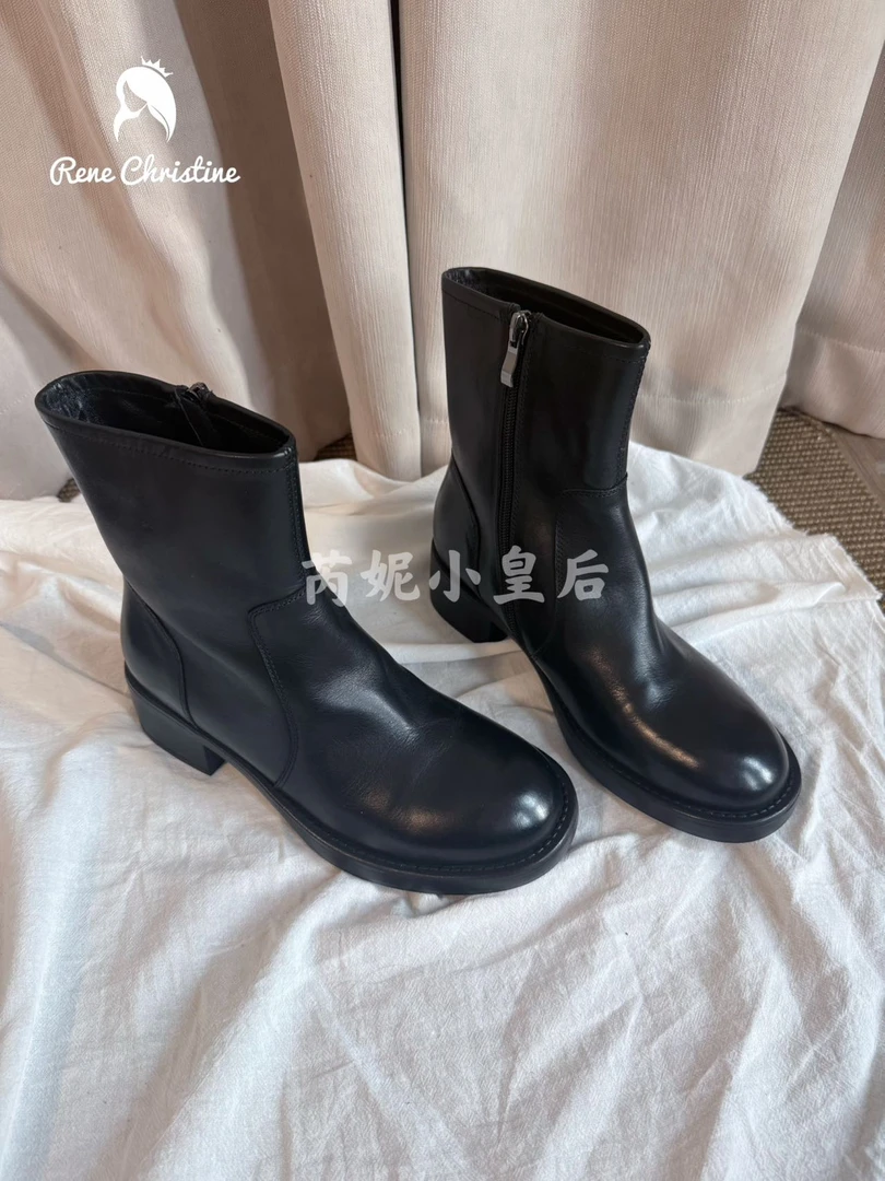 ReneChristine|4.5cm|秋冬英伦风时尚厚底百搭短靴侧拉链圆头女靴