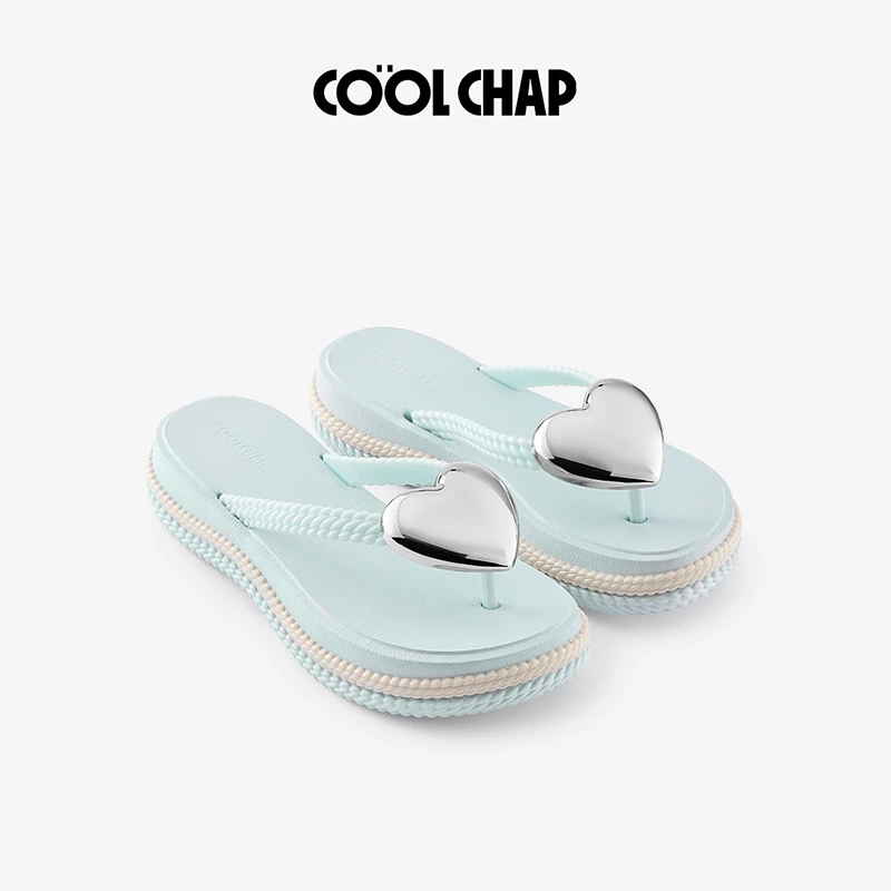 COOLCHAP爱心浪花系列2025春海边沙滩度假夹脚拖鞋舒适人字拖