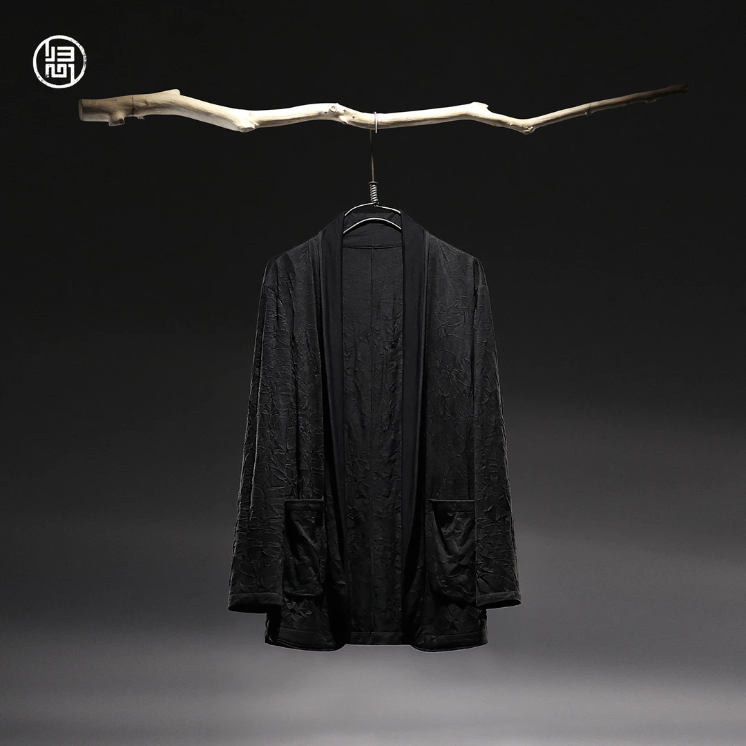 归心国风男装 秋季男士新款 羊毛混纺 抓皱羊毛 青果领西装外套