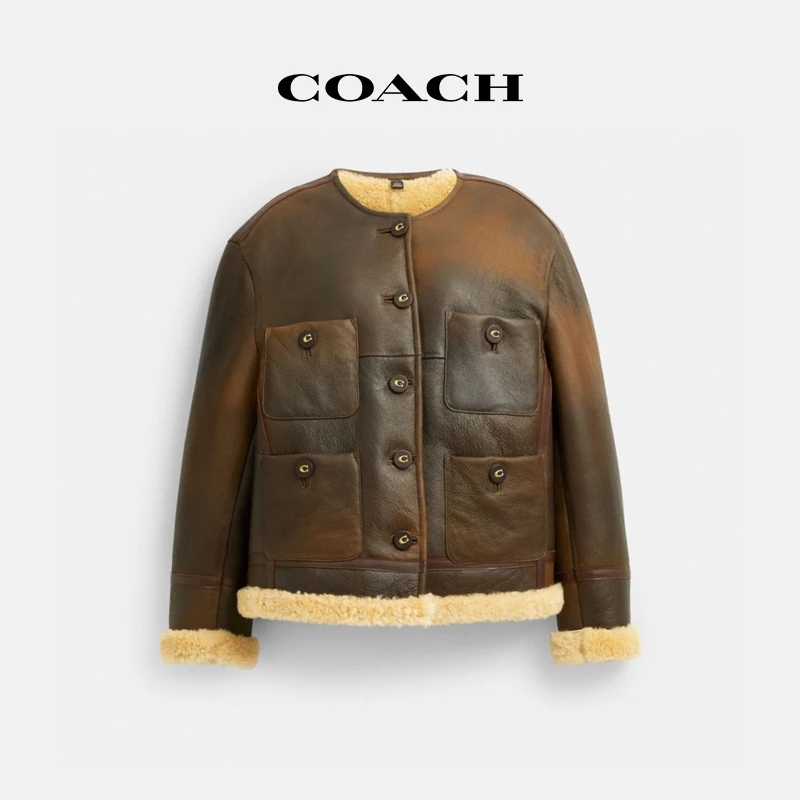 COACH/蔻驰 羊毛革开衫夹克