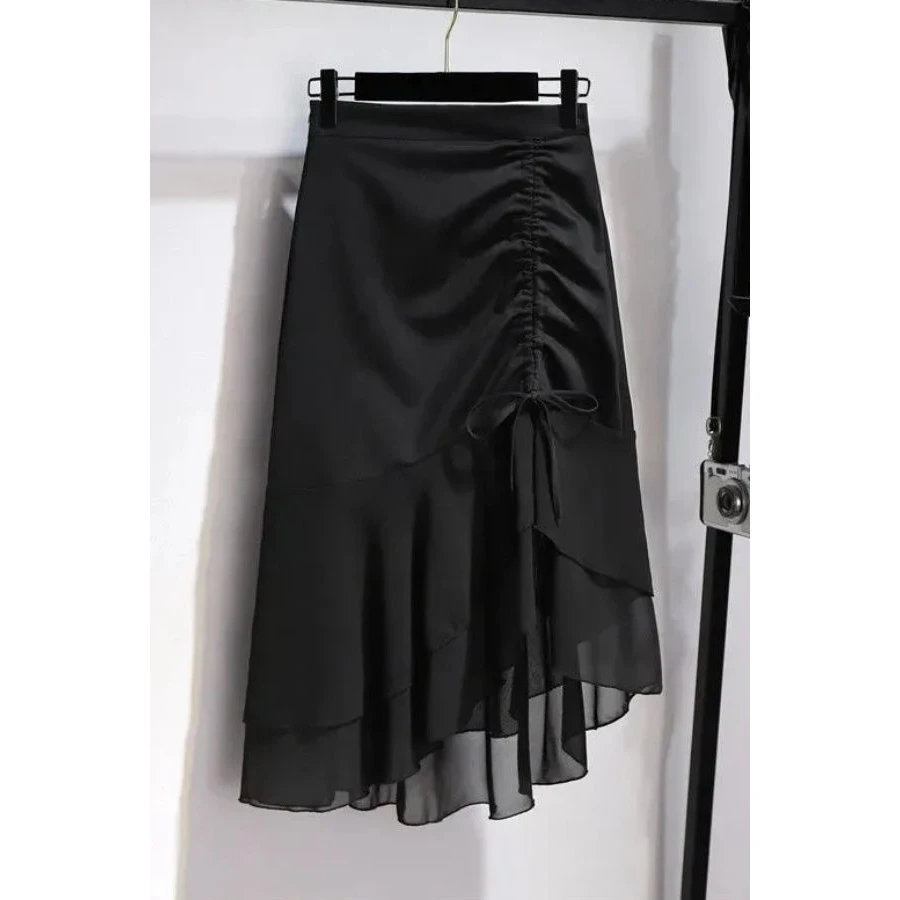 2024夏季不规则半身裙女设计感小众高腰中长款荷叶边包臀鱼尾睡衣