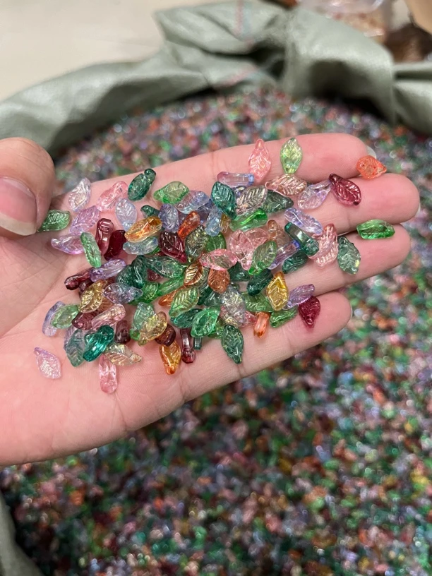 100颗手工编绳琉璃玻璃小树叶6*12mm材料diy饰品配件