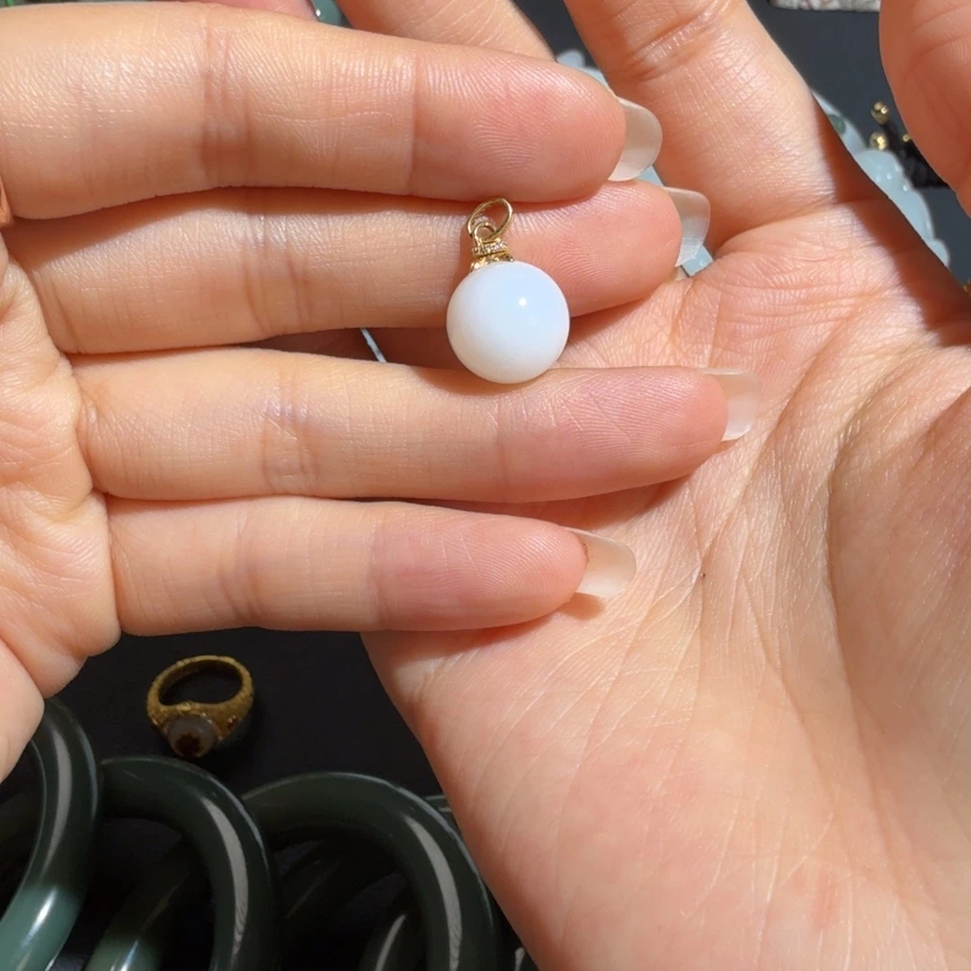 和田玉18K金镶嵌吊坠(不含链)