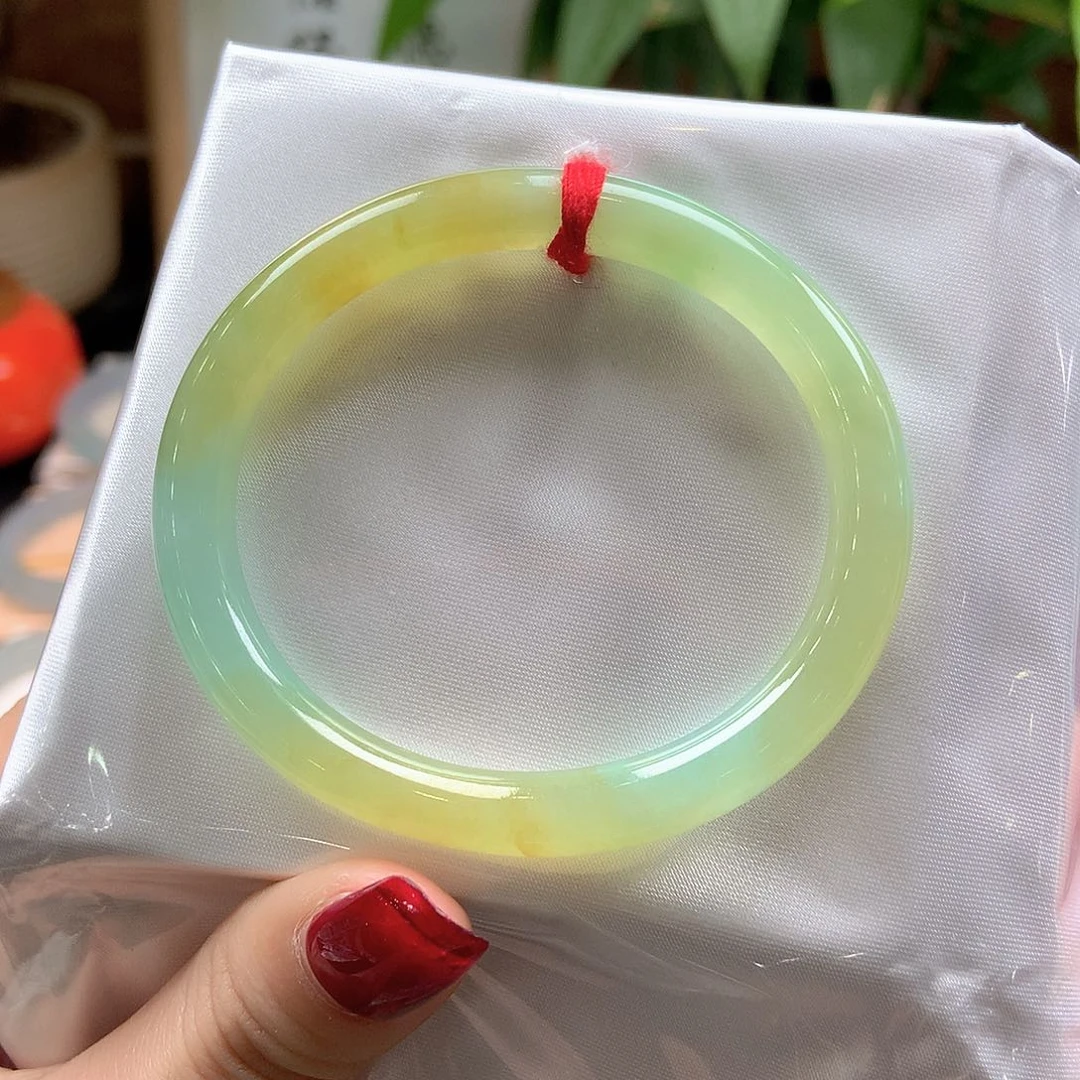 翡翠未镶嵌手镯52.7贵妃黄加绿向日葵强推56号