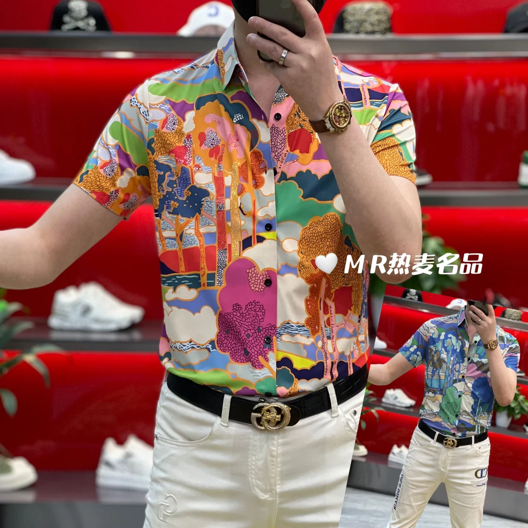 【热麦甄选】夏季衬衫夏日风情时尚25款男士修身免熨烫弹力翻领短袖