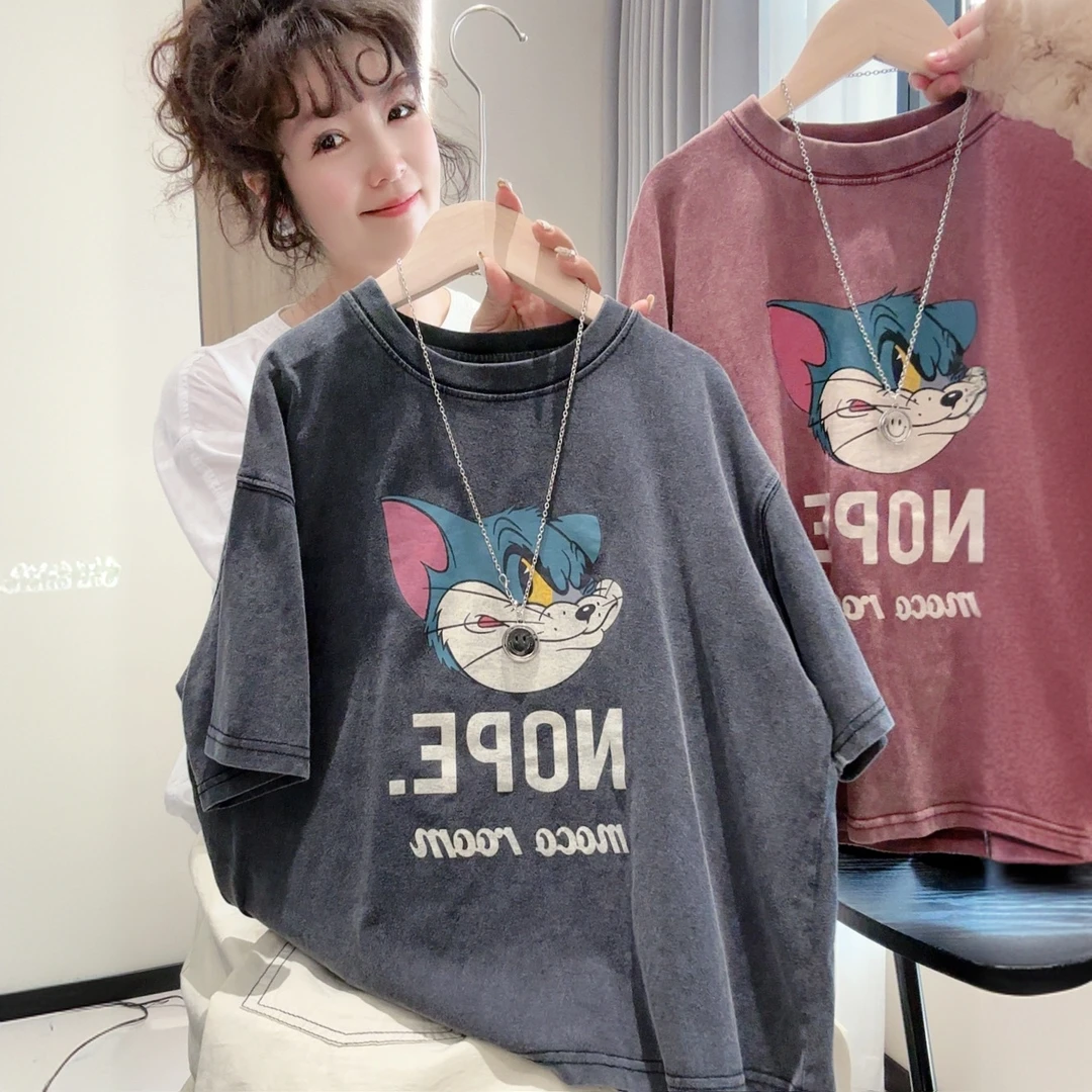 儿童纯棉短袖T恤男女童夏季韩版卡通印花洋气定宝休闲半袖上衣T