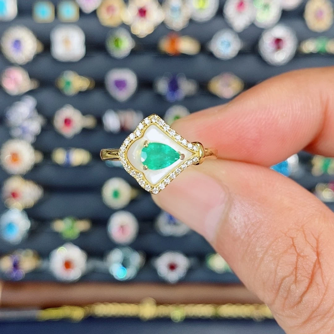 祖母绿戒指银S925镶嵌