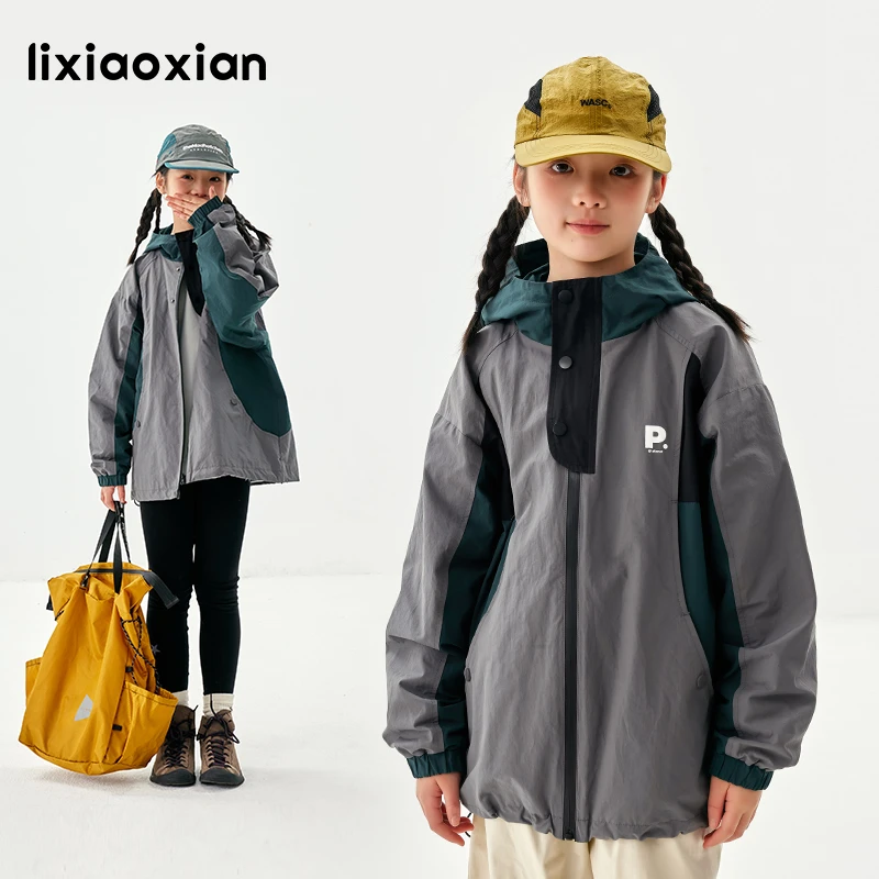 梨小闲女童复古配色运动外套儿童春秋新款防风拒水中大童休闲外套
