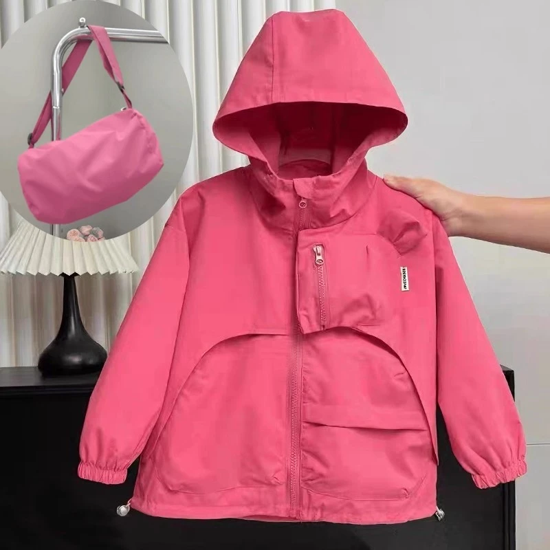 女童冲锋衣春秋装2025新款儿童拉链衫上衣韩版中大童连帽外套洋气