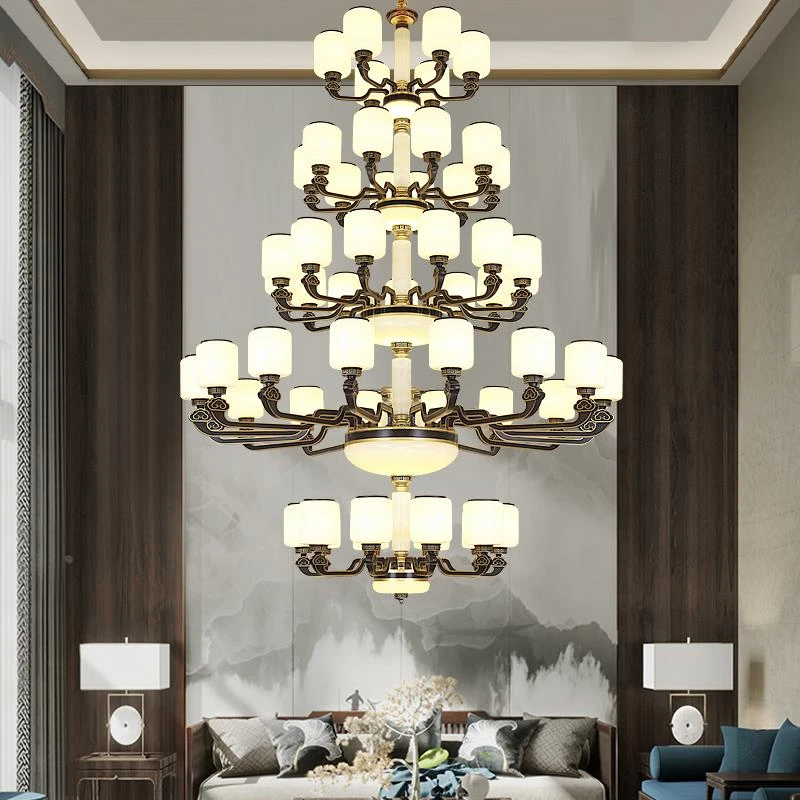 2025复式楼大吊灯新中式别墅客厅中空楼中楼大厅大灯跃层多层吊灯