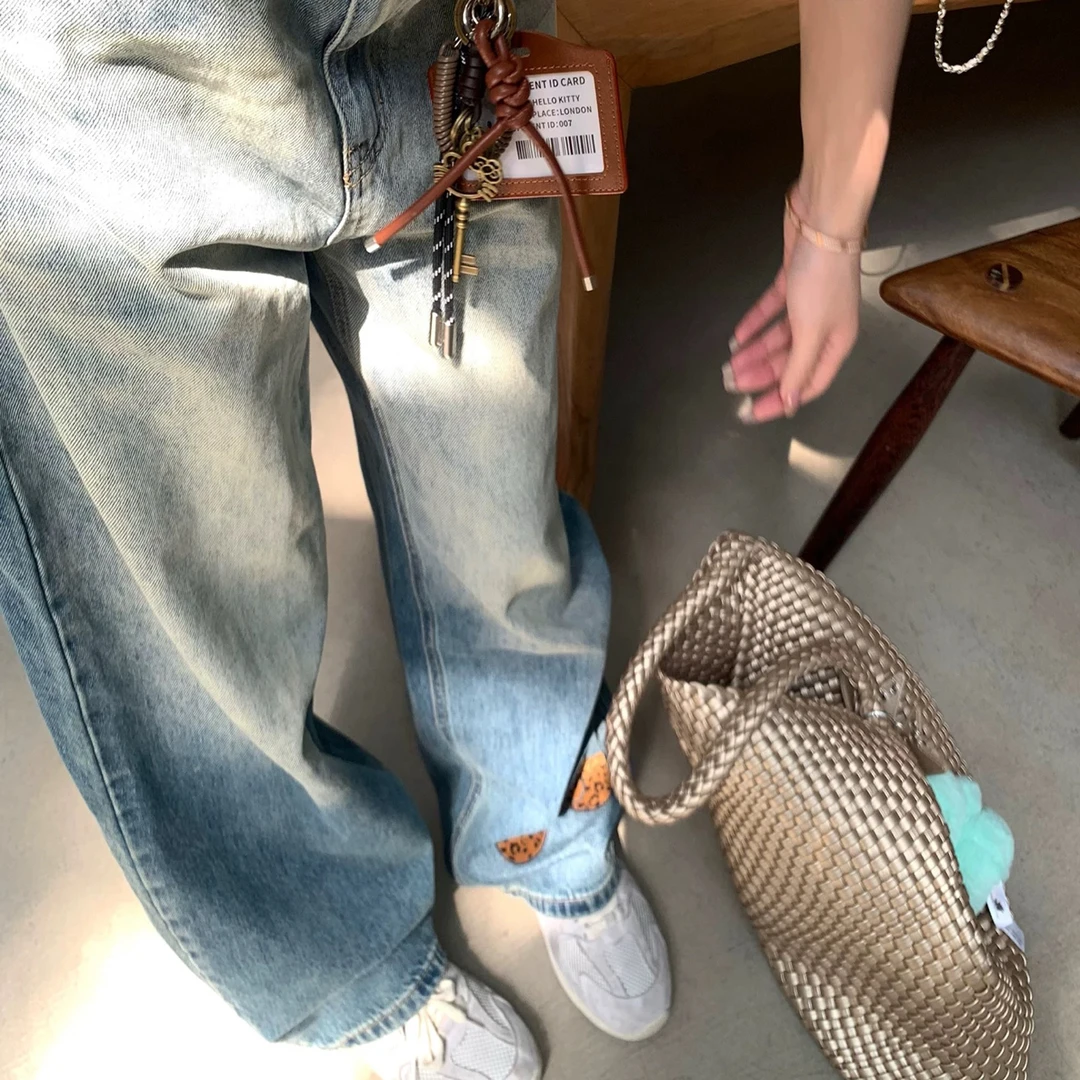 91034印花KT洗水直筒牛仔裤