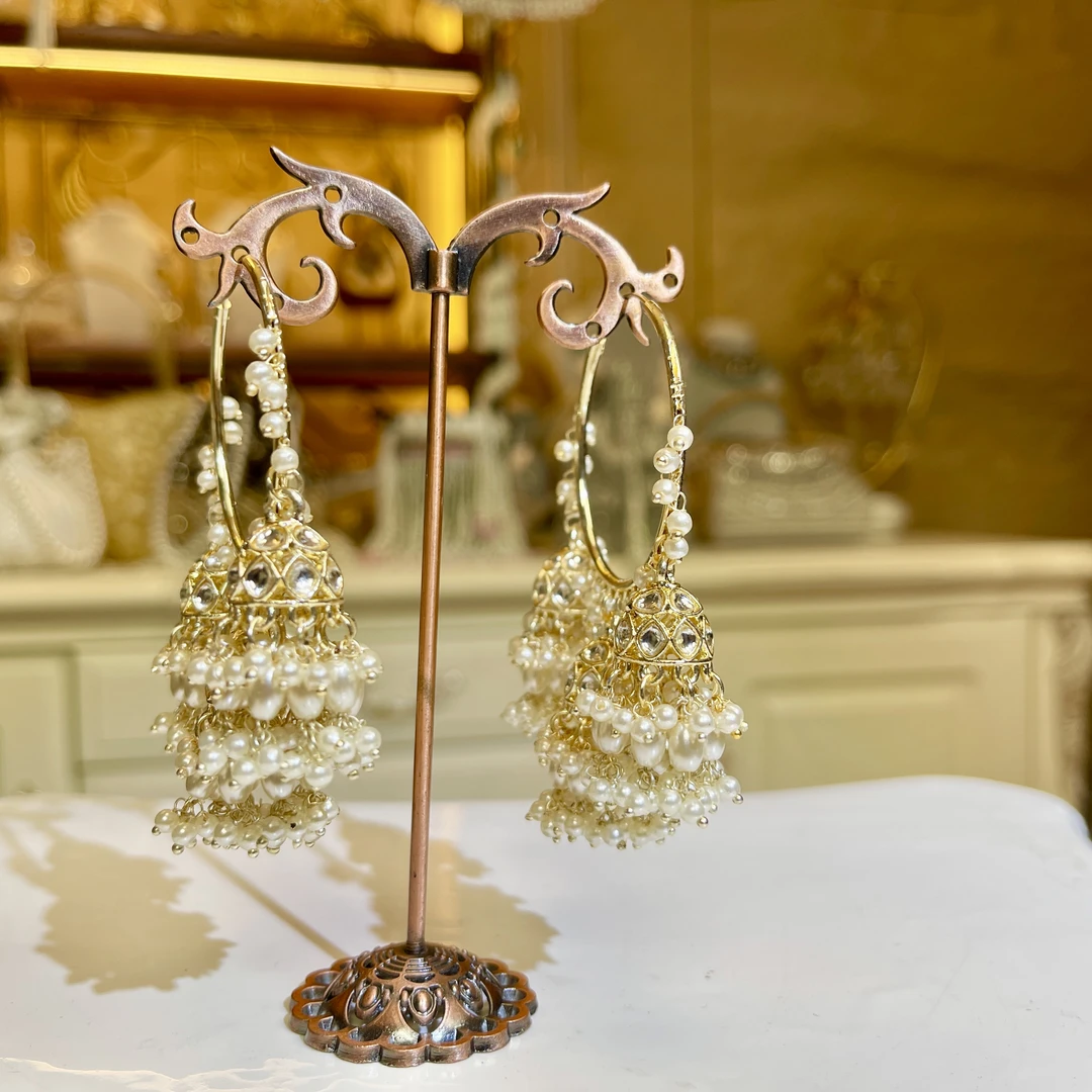 铜合金玻璃耳饰 【01285】印度印巴耳环气质轻奢百搭复古手工白色