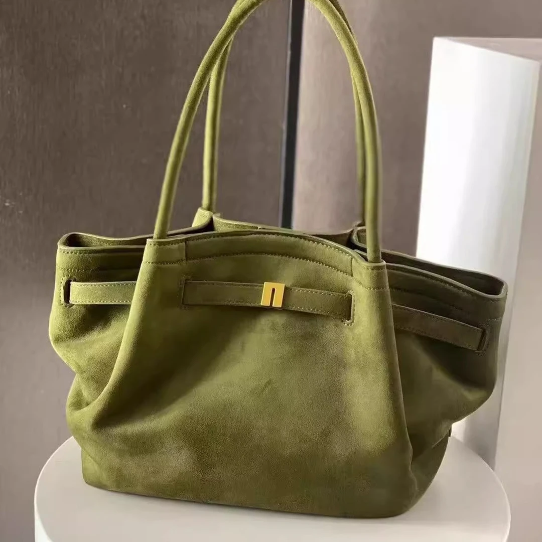 高级感通勤大容量手提饺子包女2025秋冬新款复古麂皮绒单肩托特包