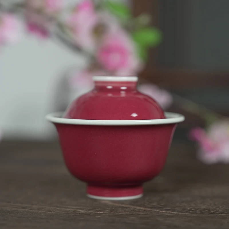 【墨舍名窑】屹朴祭红盖碗（yipu475）手工陶瓷中式茶室景德镇小盖碗