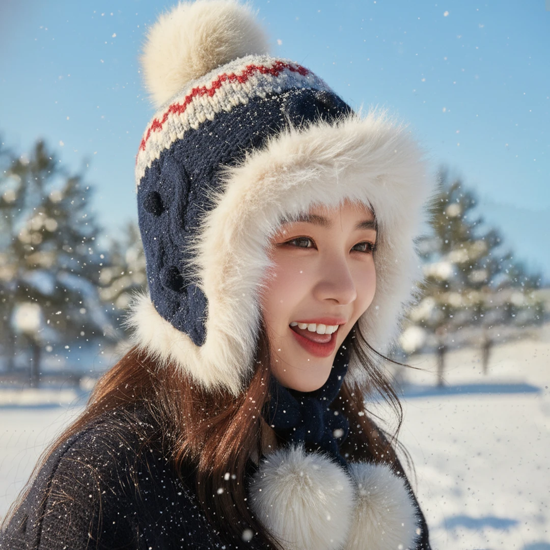 帽子女秋冬季保暖雷锋帽加厚加绒东北防寒百搭休闲针织毛线护耳帽