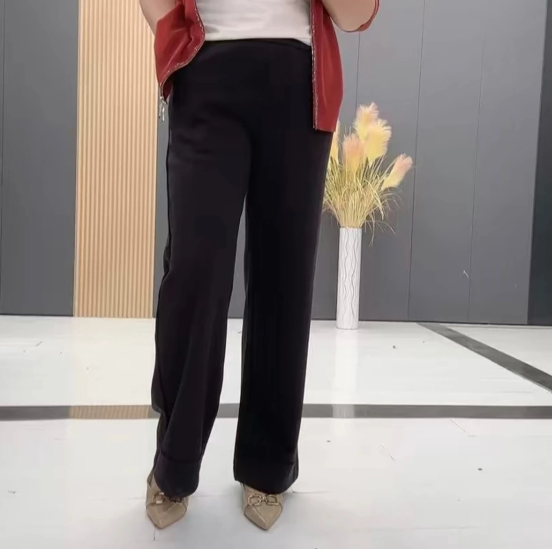 2501大码高腰弹力纯色显瘦直筒阔腿款