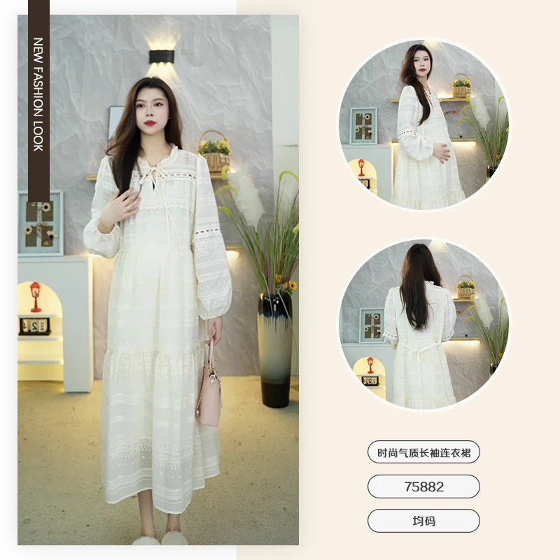 春季新款时尚气质洋气长袖连衣裙-75882