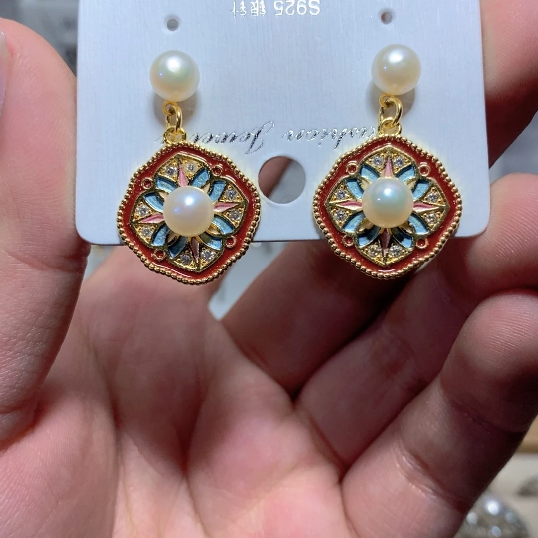 银S925镶嵌淡水珍珠耳饰