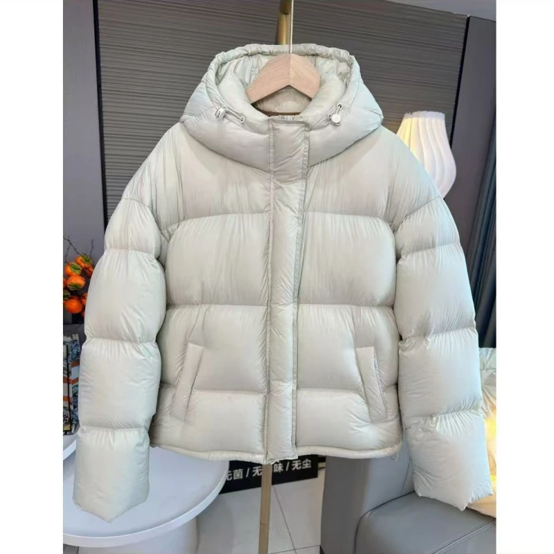 升级磁吸扣羽绒服女短款面包服连帽小个子2024新款冬季外套加厚