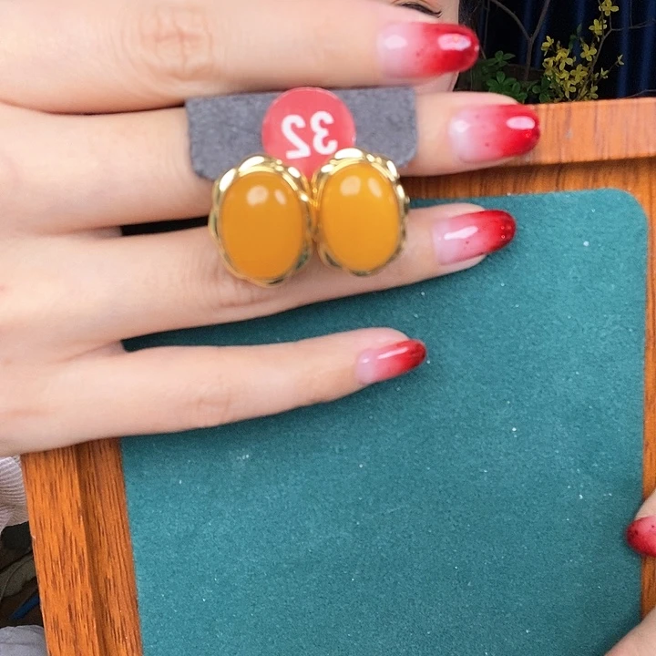 蜜蜡耳饰银S925镶嵌耳钉