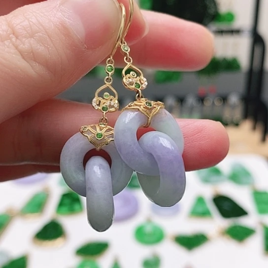 翡翠18K金镶嵌耳饰挂件