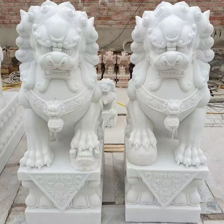 汉白玉石狮子一对天然青石石头石雕庭院摆件别墅门口家用看门酒店