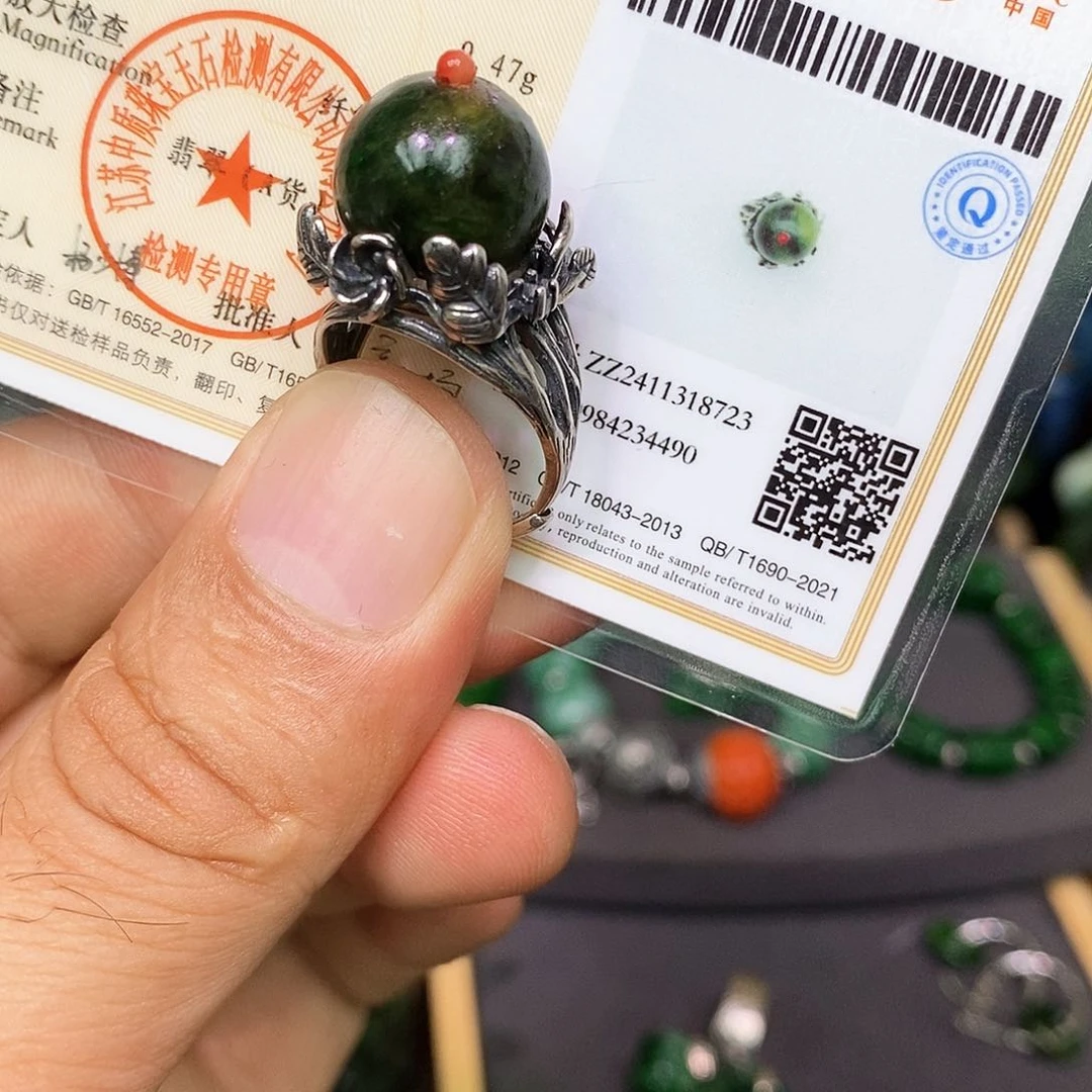 翡翠戒指银S925镶嵌漂亮美眉