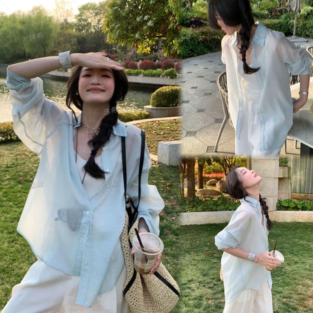 【冰感夏日】肌理感衬衫女新款宽松轻薄上衣百搭韩系衬衣简约休闲夏