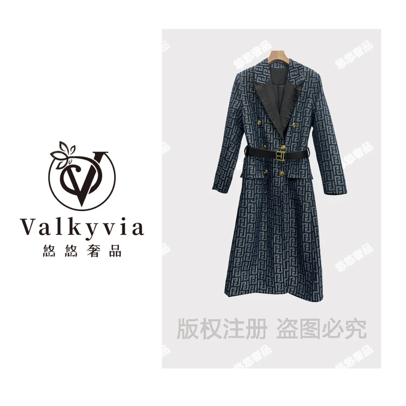 【Valkyvia/悠悠奢品】捡漏轻奢字母提花复古收腰西装领风衣GY6001