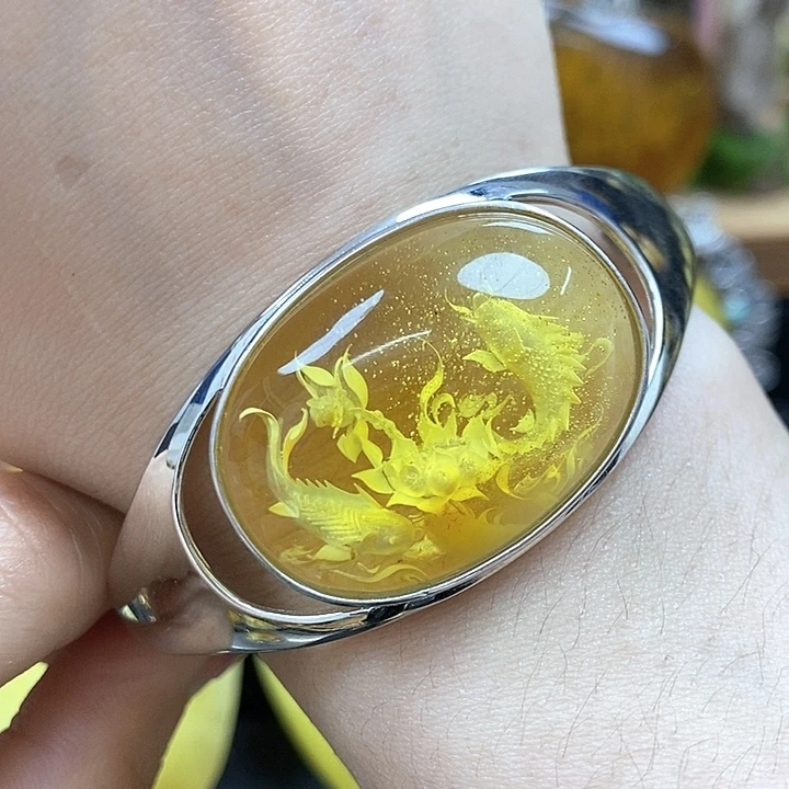 银S925镶嵌颈饰琥珀手镯