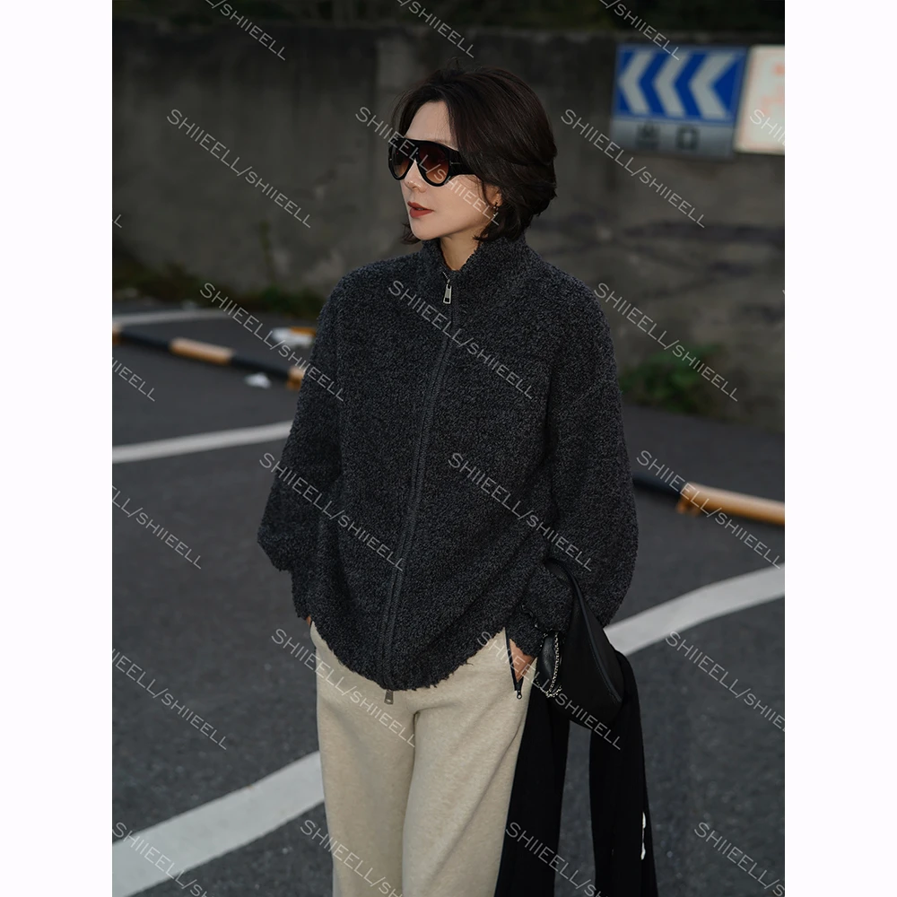 SHIIEELL【圈圈毛】复古绵羊毛宽松拉链颗粒绒加厚百搭外套Z2205