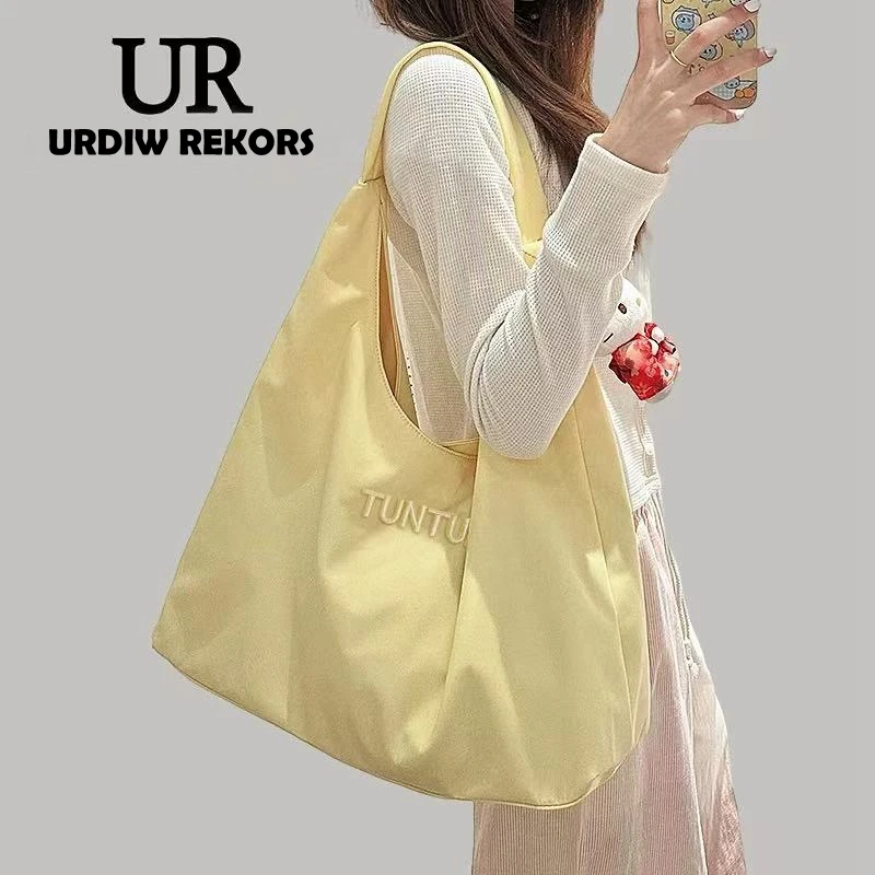 URDIW REKORS奶黄色大容量托特包女2025新款休闲尼龙单肩包通勤包