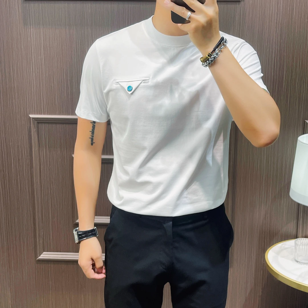圆领日常短袖口袋男士秋季2025年新款青年T恤轻奢高品质休闲修身