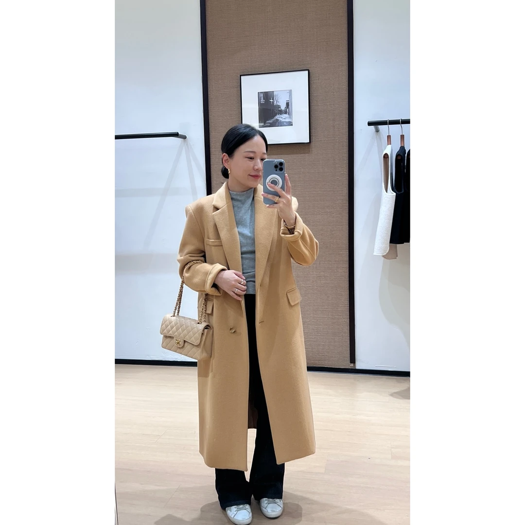 YM 924《收藏家》气质休闲女士经典设计师翻领长款毛呢大衣