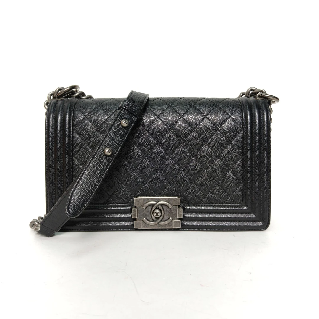 95新 Chanel/香奈儿 【黑黑】Leboy 中号 黑色 27开 银扣