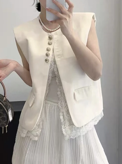 欧货女装2025春季新款南油原创蕾丝拼接西装时尚洋气百搭马甲