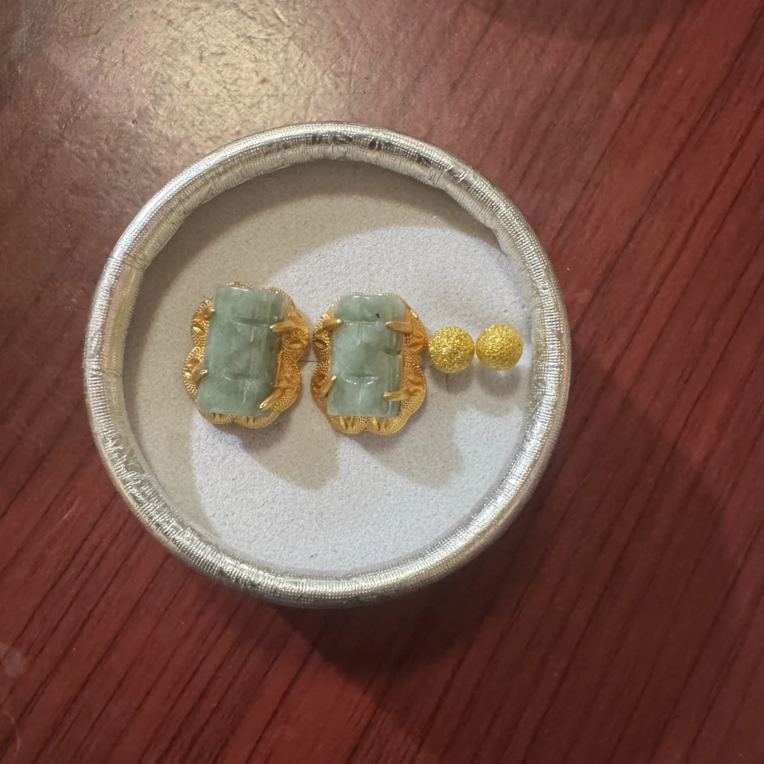 足银耳饰 精致白色气质镶嵌民族风简约宝宝古法银色绿色耳钉