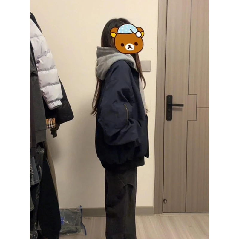 藏青色飞行夹克外套男秋季高级感美式复古短款cleanfit情侣棒球服