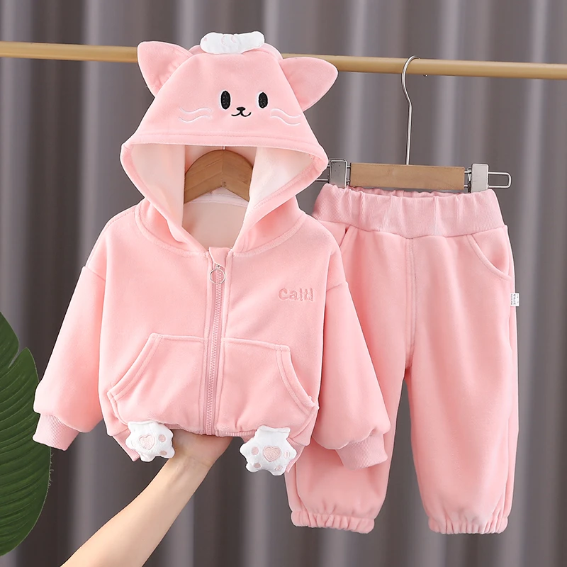 女童套装运动秋冬季宝宝加绒外套婴儿裤子秋冬款装两件套儿童衣服