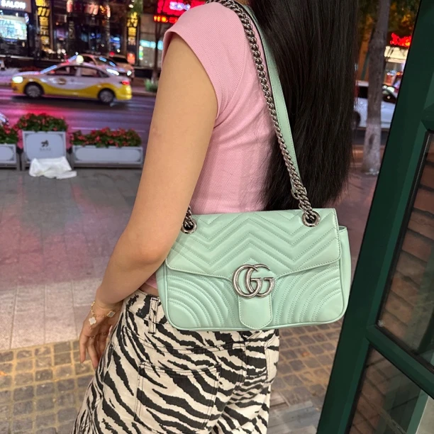 95新 GUCCI/古驰 Gucci马蒙26薄荷绿斜挎包