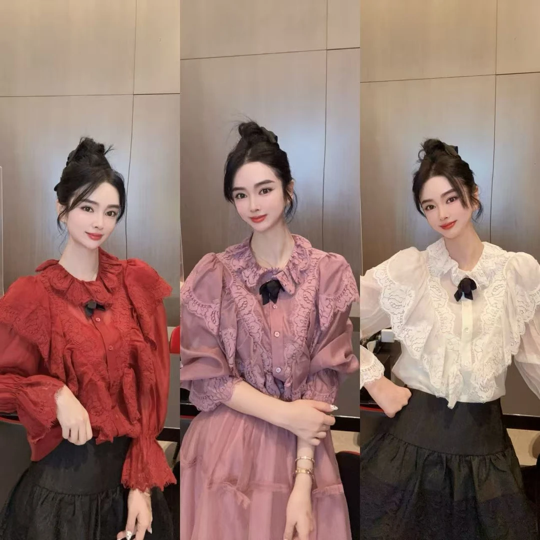 DL乐乐家【玫瑰花圃】早秋甜美法式减龄绝美长袖衬衫女百搭显瘦上衣