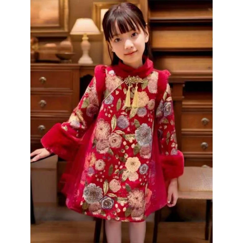 YeeHoO英氏【断码】女童中国旗袍裙加绒连衣裙冬装2025新款洋气儿童