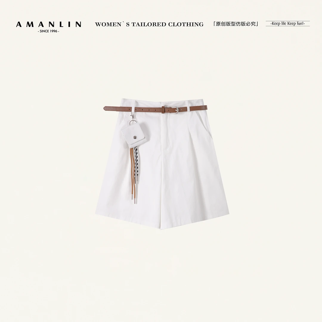 AMANLIN/阿谩琳欧若风新款高腰通勤简约时髦休闲短裤Y599021
