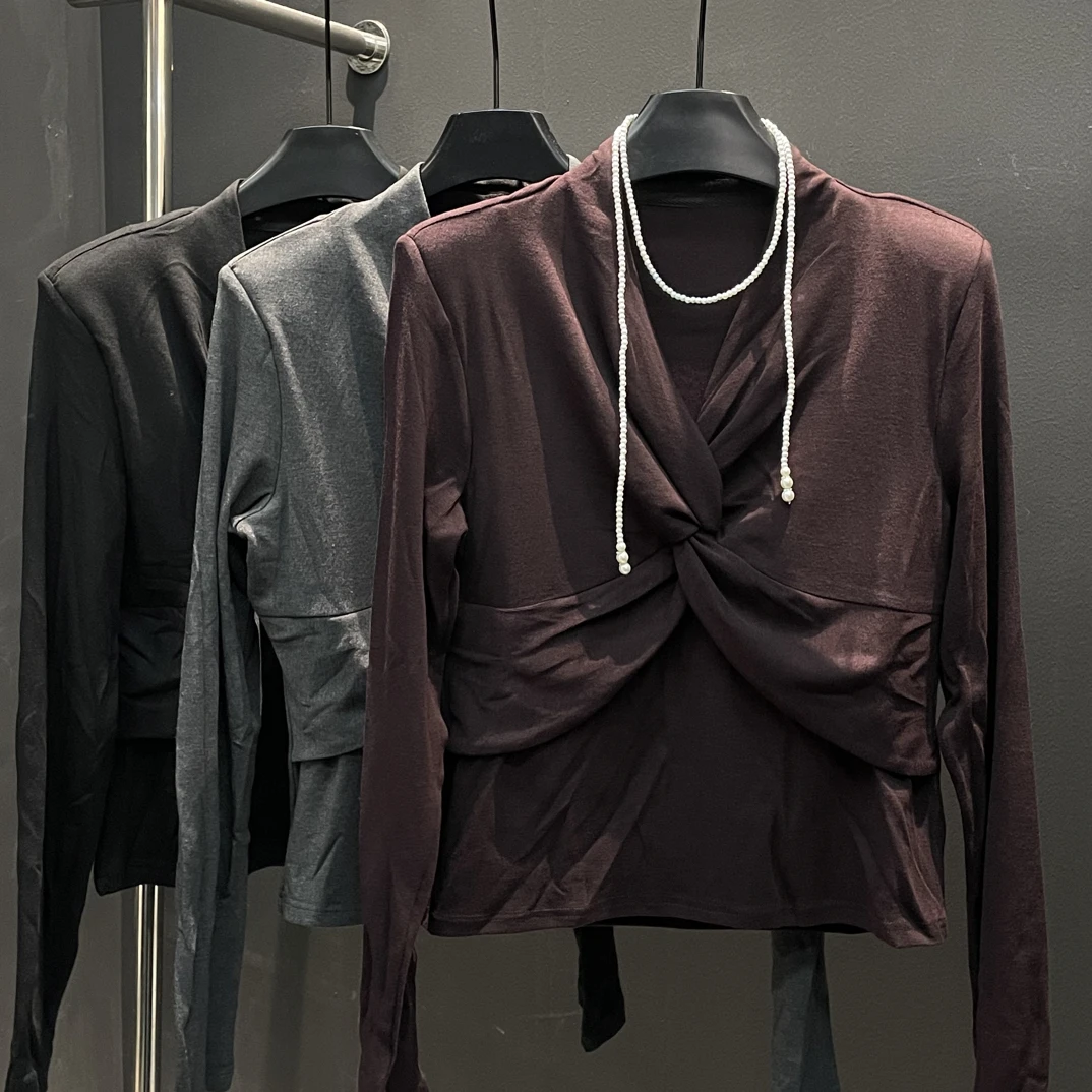 【城城家】早秋扭结V领长袖T