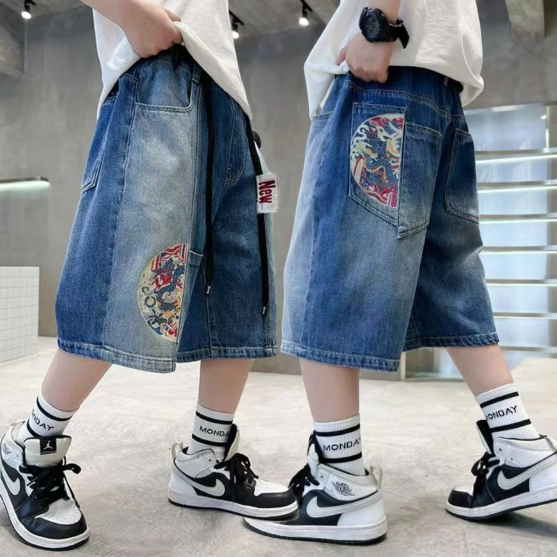 502964童装男童牛仔裤五分裤2025夏季宝宝韩版潮酷洋气男孩牛仔裤