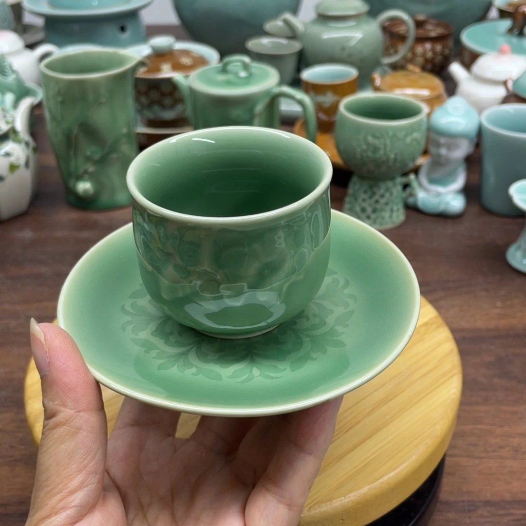 微瑕特价青瓷青瓷一杯一垫
