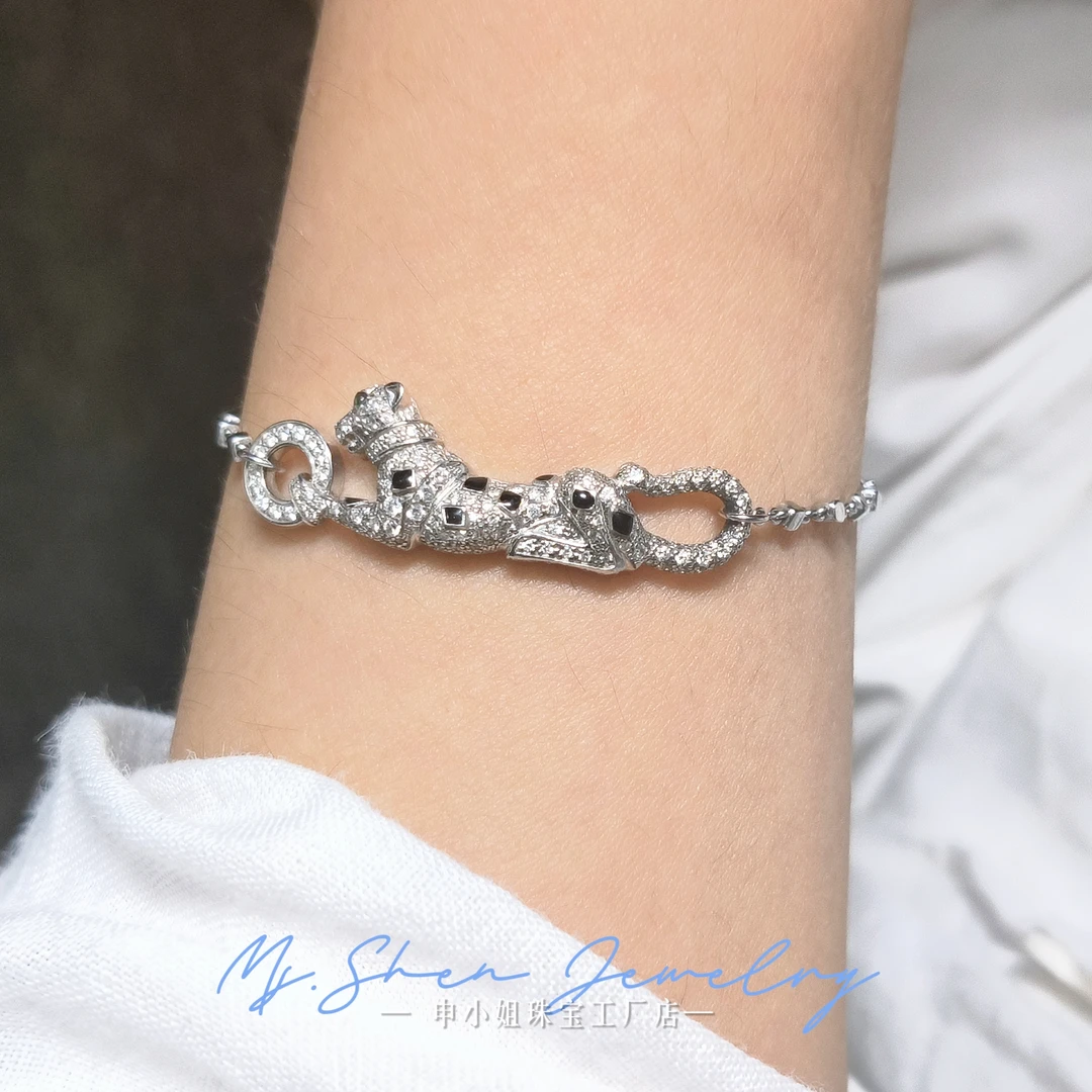【申小姐】18K白金钻石豹子手链满钻猎豹祖母绿珐琅豪华经典时尚
