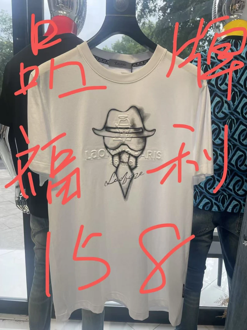 2025年时尚爆款短袖上衣半袖白色潮流圆领休闲纯棉印花针织服装