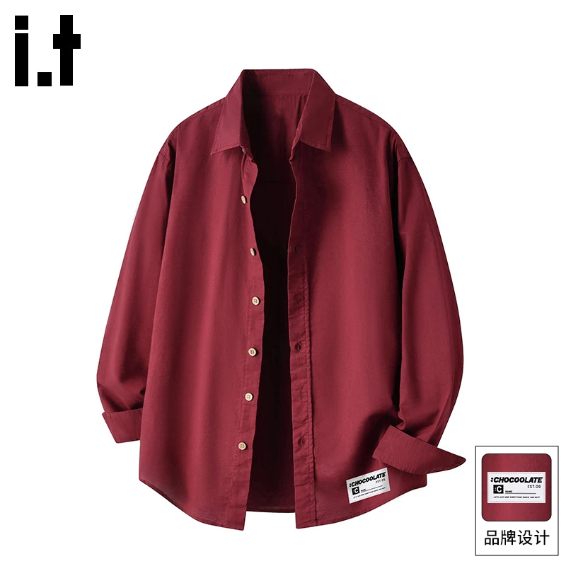 it: CHOCOOLATE亚麻纯色长袖衬衫男2025秋季新款宽松休闲衬衣外套