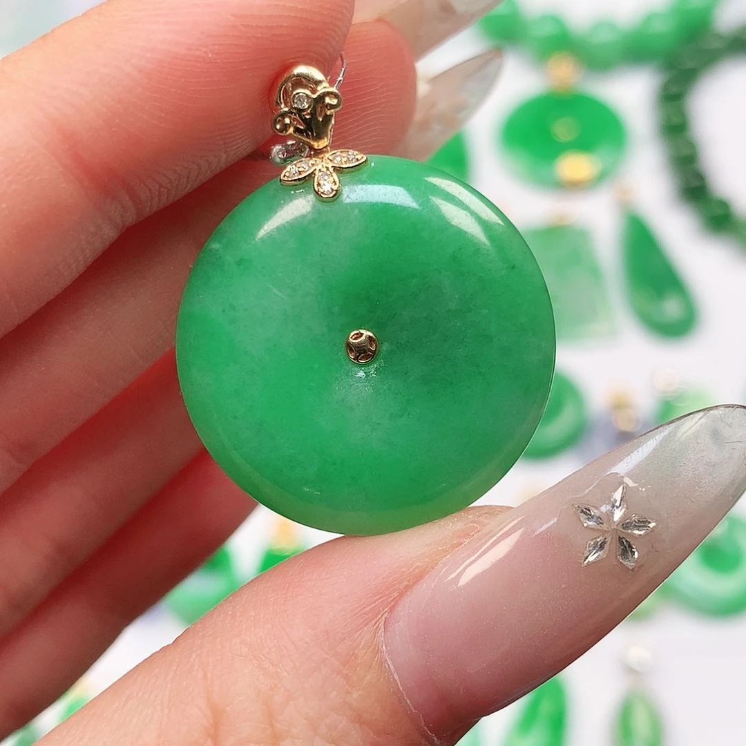 翡翠18K金镶嵌吊坠(不含链)